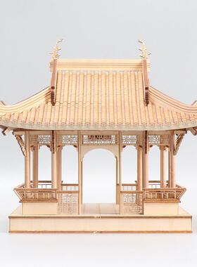 新中式禅意侘寂风院落摆件创意木质凉亭建筑屋檐样板房间软装饰品