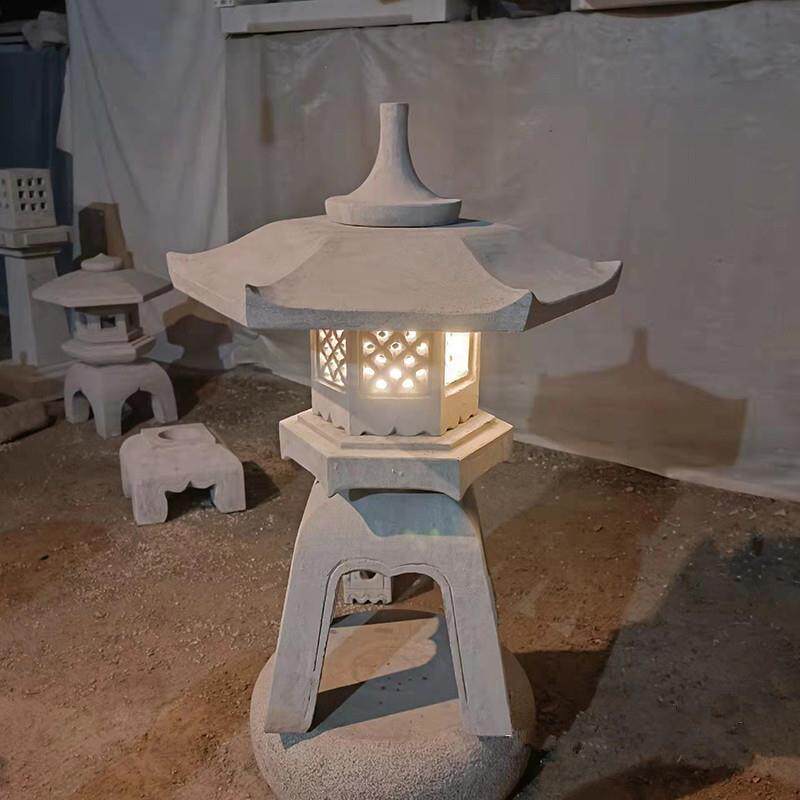 石灯庭院日式石灯笼青石仿古太阳能石头灯户外别墅庭院灯造景摆件