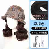 高档帽子发一体女时秋冬季 中头老假年妈妈短尚卷发帽子仿全真人发
