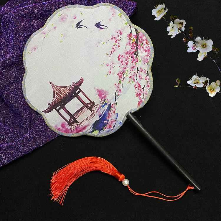 半透明长柄团扇古风扇子刺绣舞蹈扇儿童女夏中国风汉服旗袍小圆扇