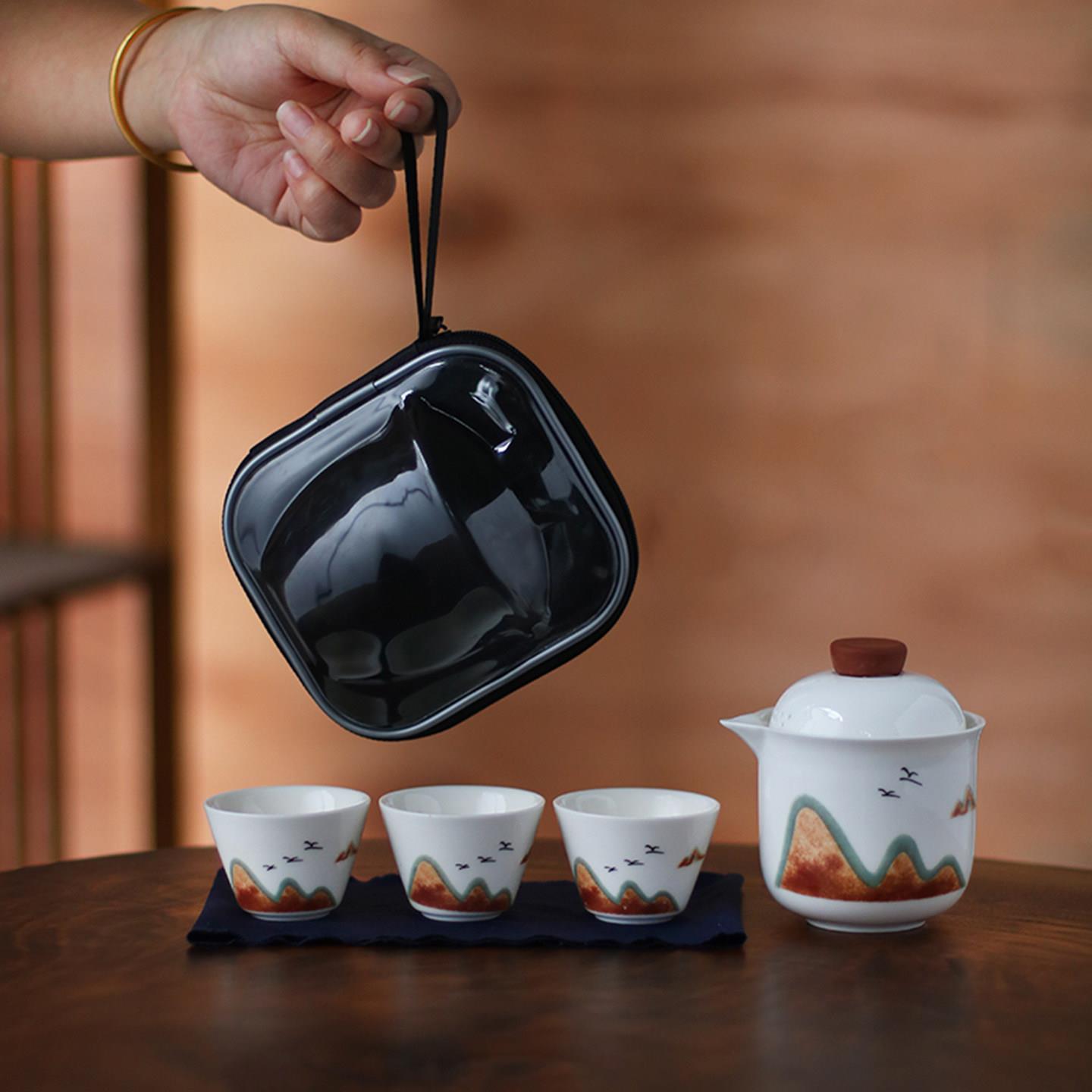 旅游茶具便携式快杯一壶三杯汽车功夫茶具陶瓷商务礼品定制