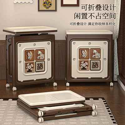 RME8222古风收纳箱家居大量容整理衣服被子储物能箱带中轮多功折
