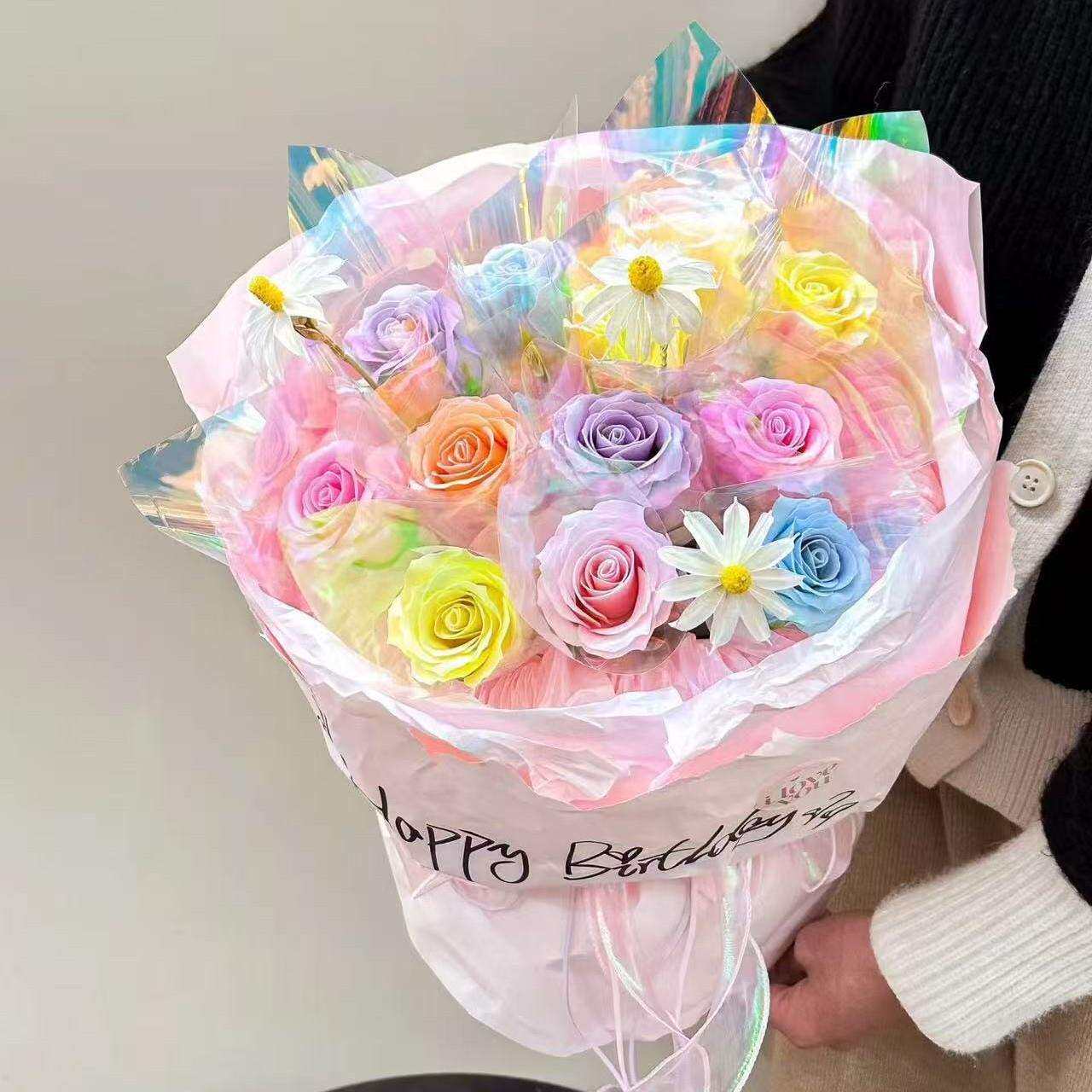 毕业季七彩祥云玫瑰仿真肥皂花束成品情人节花束送女友闺蜜圣诞节