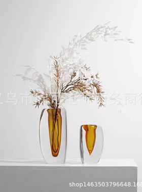 现代轻璃奢花瓶摆件灰绿色透明玻插花器样房板客饰厅家居BJ17A装