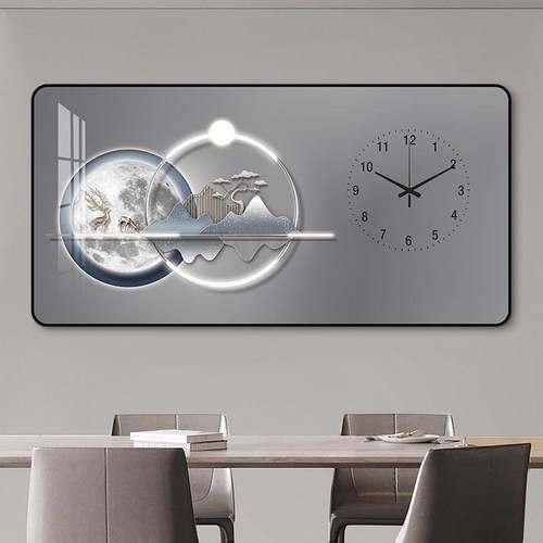 现代餐厅客厅饭桌新款轻电子挂画2024万年历钟表壁画奢年装饰画