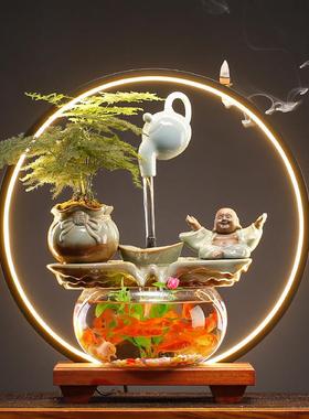 流水摆件创意生财悬壶鱼缸循环水客厅办公室桌面装饰招财开业礼品