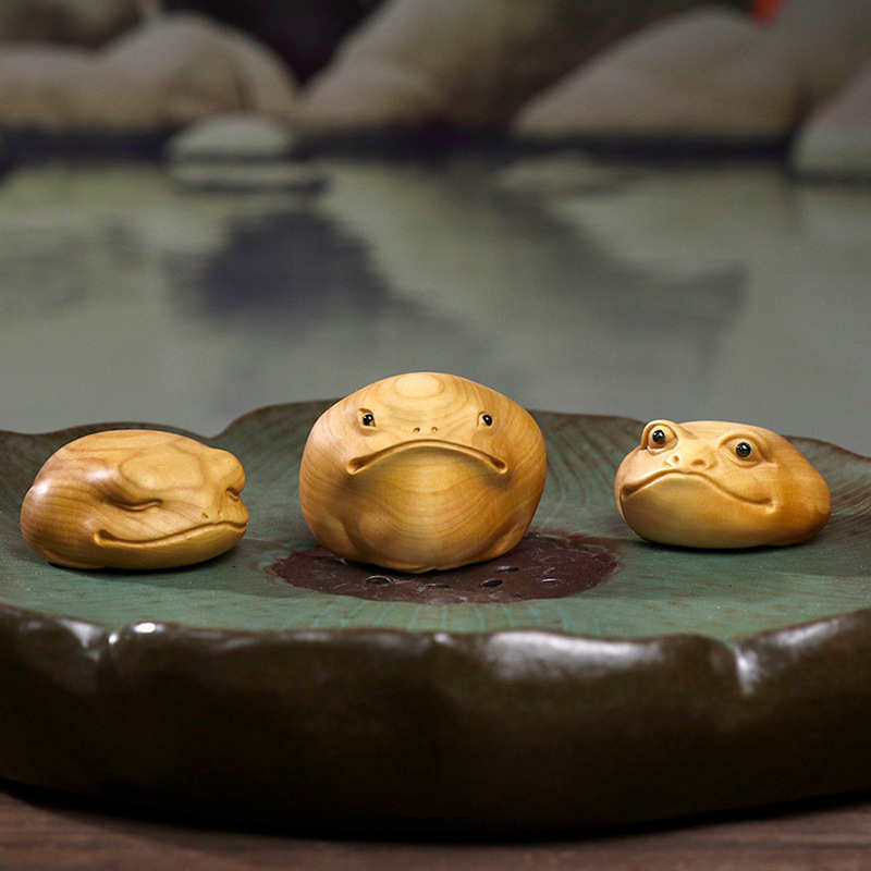 小叶黄杨木雕财金蟾手把件男士女士木质雕刻工艺品蟾蜍车载摆件