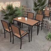 简约户外塑木桌椅组合民宿露营外摆桌子庭院室外防腐防晒铁艺餐桌