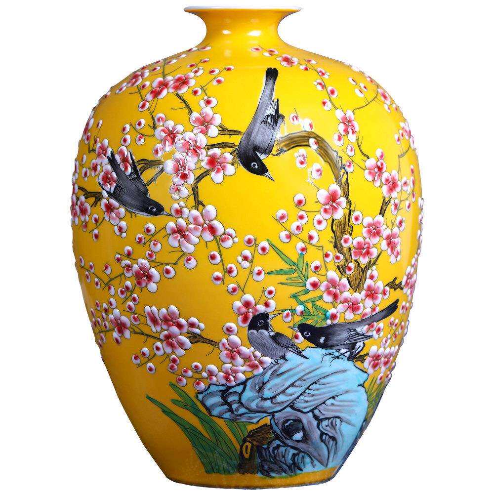 景德镇陶瓷花瓶花中式家居客插玄厅关装饰手绘粉彩品电柜瓷器视摆