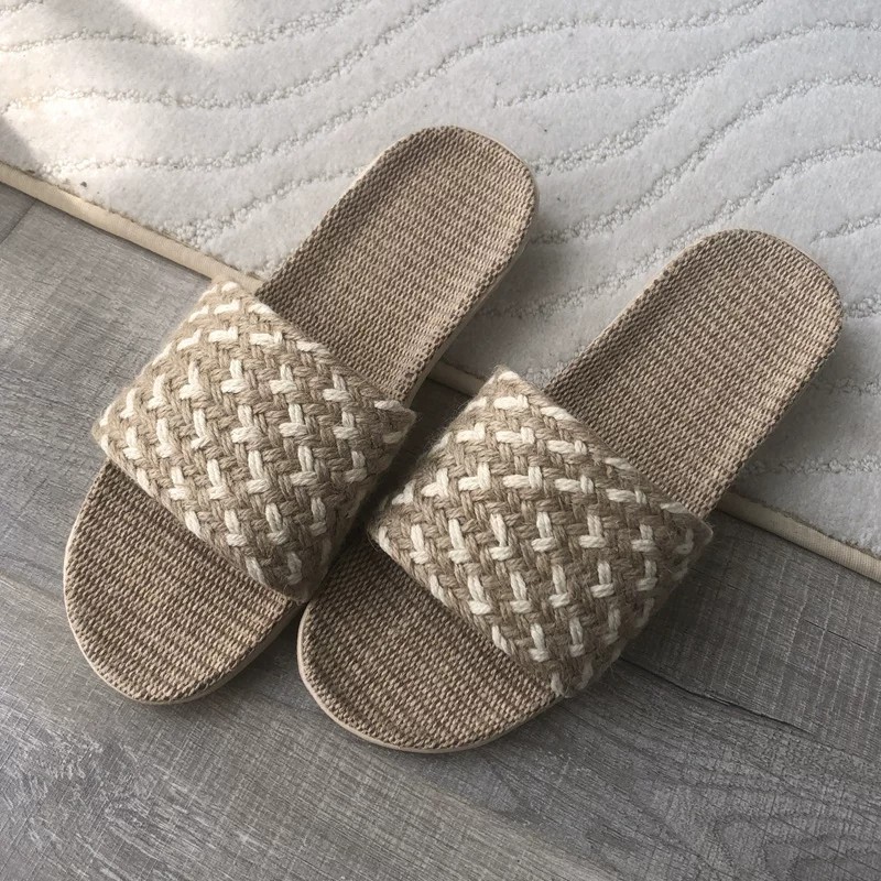 Upscale潮人 亚麻拖鞋编织草鞋男女纯麻草编夏季居家四季静音室内