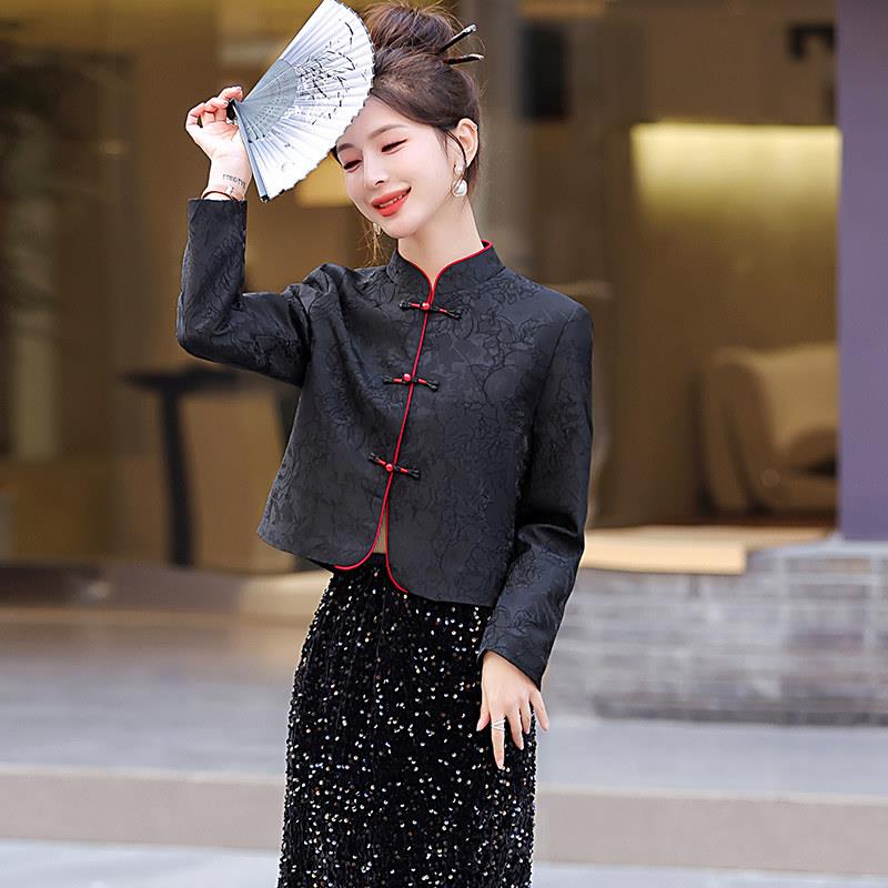 新中式国风短外套女2026春秋新款气质百搭减龄显瘦小个子黑色上衣