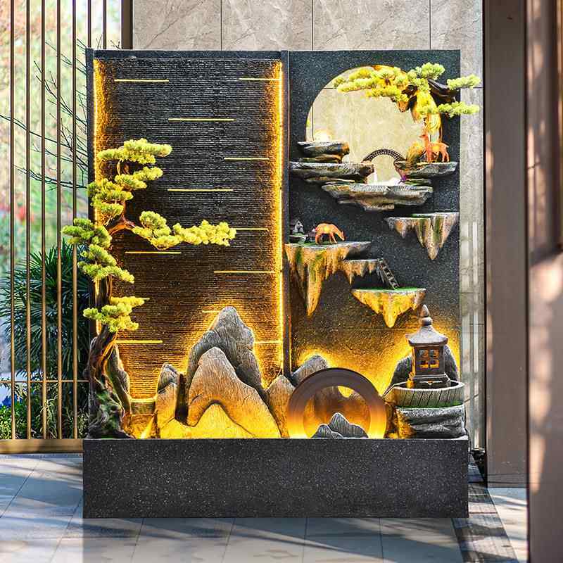 中水车双面圆形水式幕墙流阳屏风办公室台庭院玄关大水堂LXZ假山