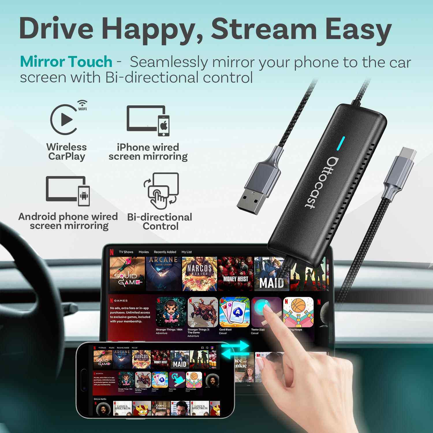 ottocast工厂新款原车有线carplay支持反控镜像carplay图片