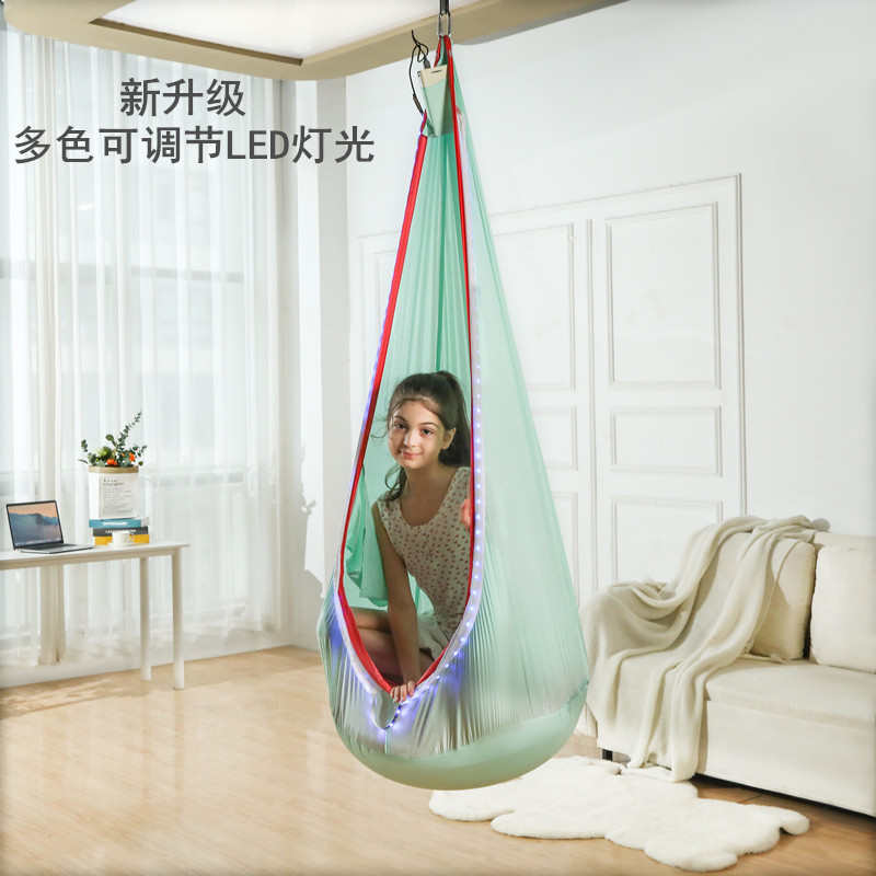 户外庭院室内家用LED灯吊椅带充气垫防侧翻儿童吊床儿童秋千吊椅
