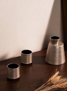 新中式陶瓷刷银清酒具茶具端工艺品艺术摆件桌面茶室装饰品