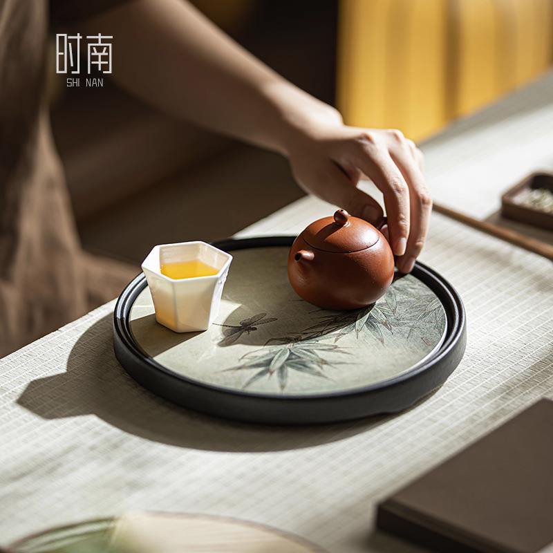 中国风圆形吸水干泡台创意速干复古壶承粗陶家用陶瓷小型沥水茶盘