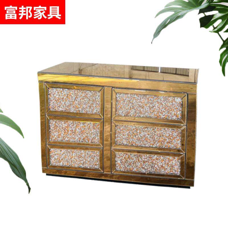 轻奢金银色系六斗柜时尚玻璃碎钻收纳储物柜整装玄关收纳柜置物柜