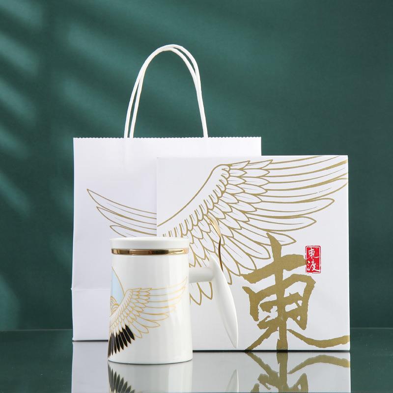马克杯陶瓷带盖勺茶水分离家用大容量过滤茶杯中式复古办公室水杯