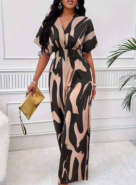 Printed waist wide leg jumpsuit for women 印花阔腿连体衣裤女
