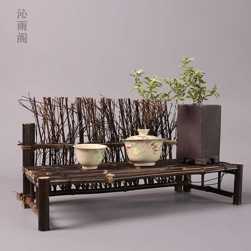 紫竹手工小花几花架禅意桌面隔断展示置物架摄影道具中式摆件装饰