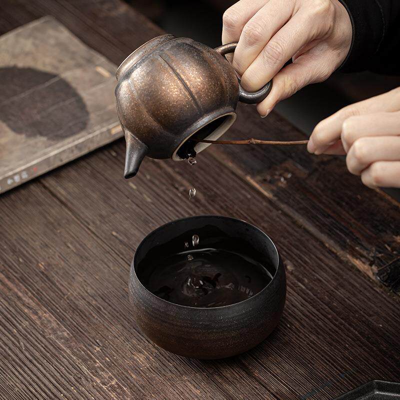 日式鎏金铁釉小钵杯洗 复古陶瓷小号茶洗茶渣缸水盂笔洗茶道零配