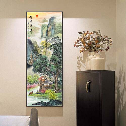 新中式山水画玄关装饰画厅沙画梯发墙壁客画楼走AXL-076廊玄关挂