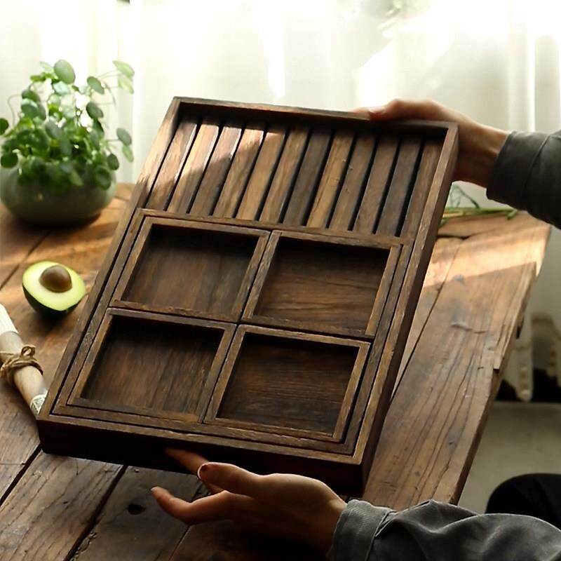 实木茶盘托 托盘茶具茶托 托家用烧桐木茶杯收纳沥水果盘点心盘围