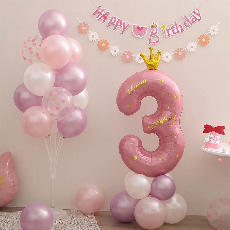 粉色数字气球立柱儿童生日装饰女孩宝宝周岁派对场景布置拍照道具