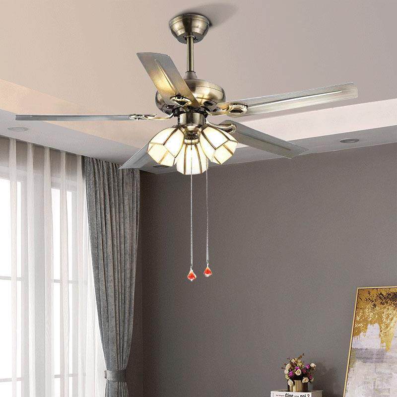 铁叶吊扇 木叶卧室电扇灯复古客厅美式无光源吊灯客厅餐厅风扇灯