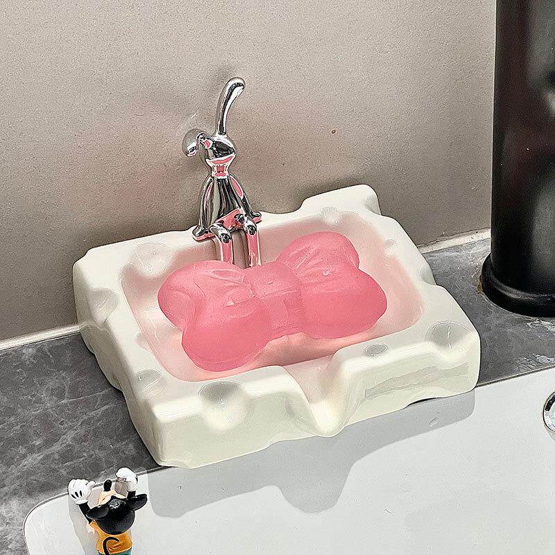 奶酪轻奢陶瓷肥皂盒不积水免打孔高颜值香皂盒家用兔子肥皂碟
