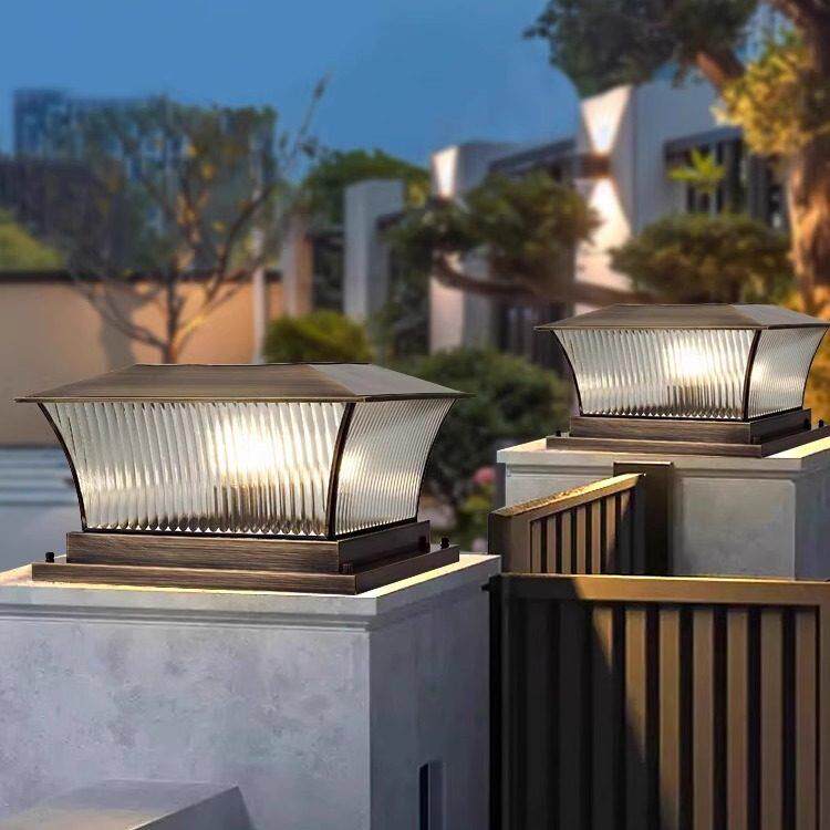 全铜别墅花园柱头灯太阳能室外柱子灯围墙大门口户外庭院灯