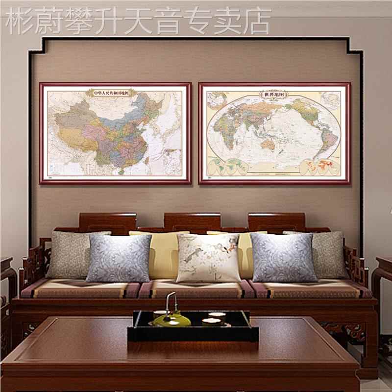 网红世制带框装裱中年新版国界定地标挂记打卡图办公室书房挂图画