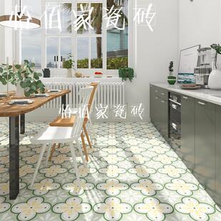 北欧ins卫生间浴室花片瓷砖厨房阳台绿色地板户外庭院小花砖300