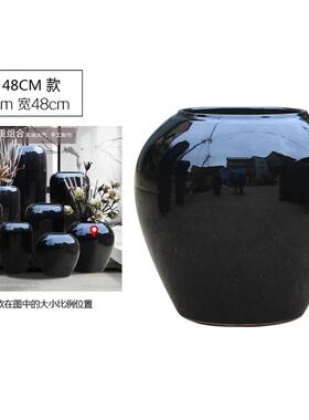 高档件黑色酒店大落地高端陶瓷花瓶摆干陶罐插花器堂别墅样板支房