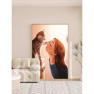 猫咪客厅装 治愈系卧室玄关挂画沙发背景墙落地画 饰画简约北欧风格