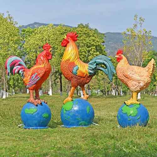 户外彷真大公鸡休闲 农场雕塑摆件鸡动物模型花园农场玻璃纤维装