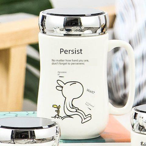 创意陶瓷杯镜面杯与盖子勺子陶瓷夫妇杯定制杯陶瓷水杯可定制的标