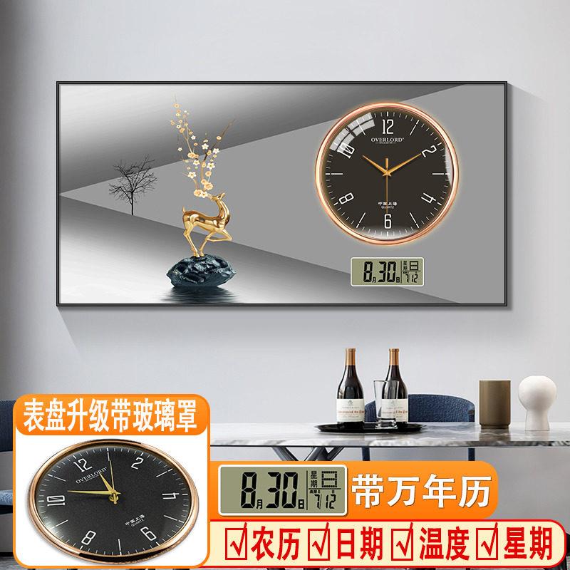 现代轻奢万年历电子钟表挂钟客厅饭厅装饰画表挂墙带玻璃罩时钟画