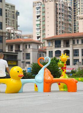 卡通长颈鹿动物座椅雕塑户外大摆件玻璃钢幼儿园景区园林休闲坐凳