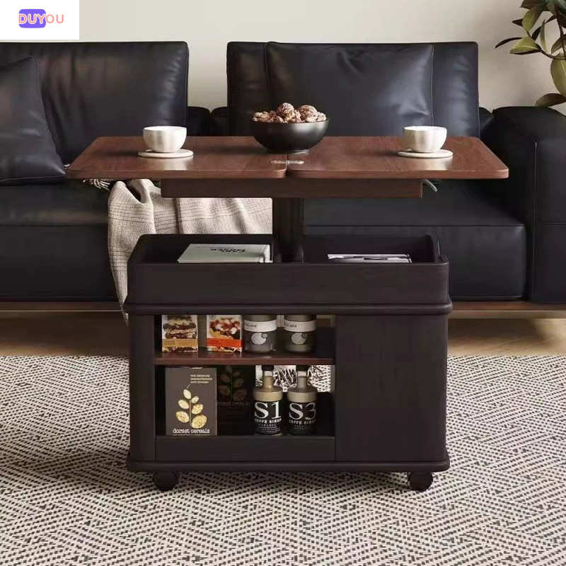 升降实木移动折叠茶几边几小户型客厅家用胡桃木沙发边几带轮推车