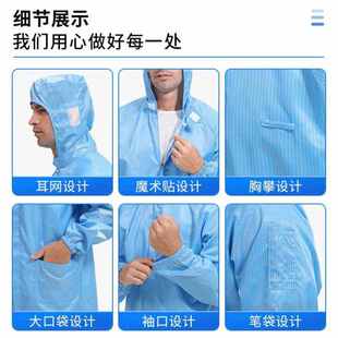 连帽大褂防静电无尘服喷漆电子厂车间防尘洁净服食品厂工作大褂衣