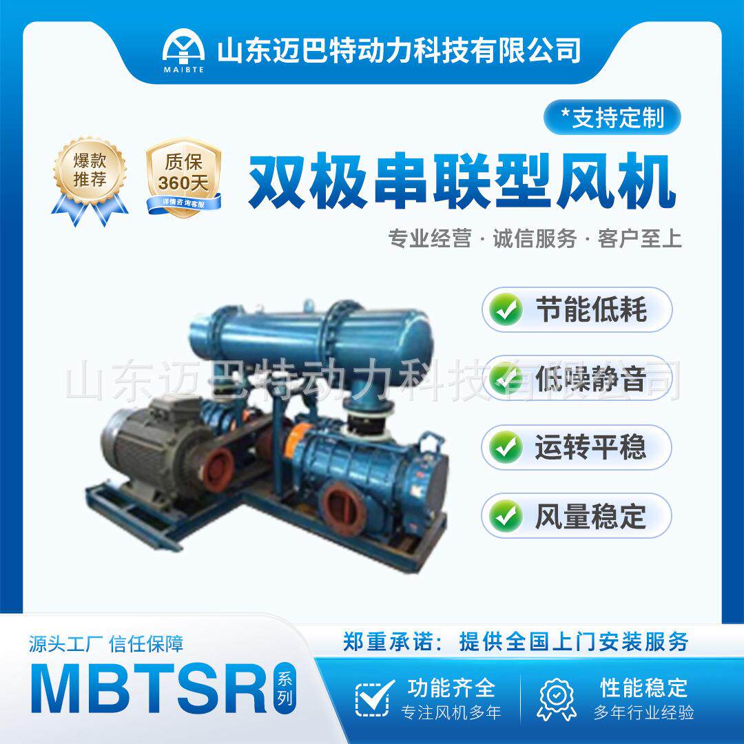 双极串联型风机三叶罗茨风机曝气机增氧机卧式鼓风机双极串联密封