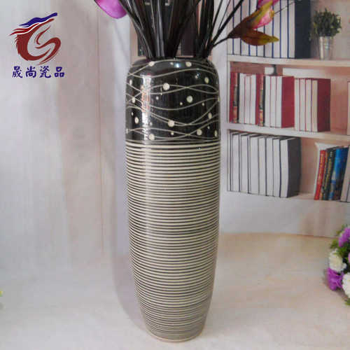 黑色花瓶景德镇陶瓷工艺品 家居饰品摆件落地大花瓶礼品干花