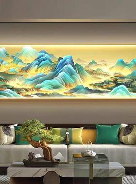 千里江山图客厅装饰画新中式山水茶室带灯挂画沙发背景墙发光壁画