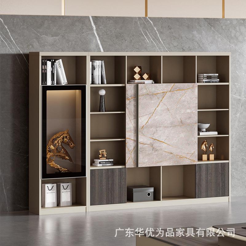 厂家直销轻奢办公柜储物柜老板办公室文件柜书柜档案柜灯带背景柜