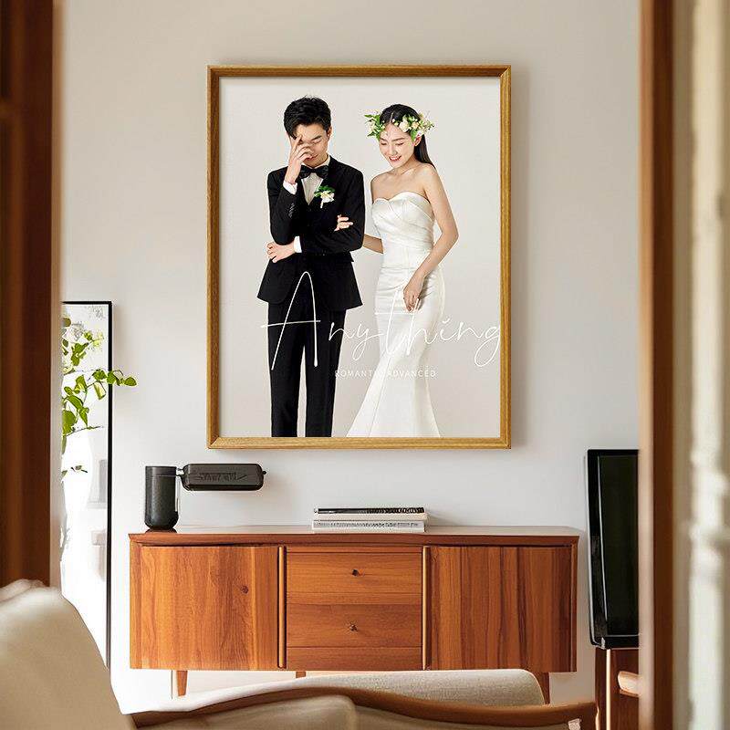 黑胡桃木榫卯相框挂墙全家福婚纱照洗照片放大加打印实木画框定制