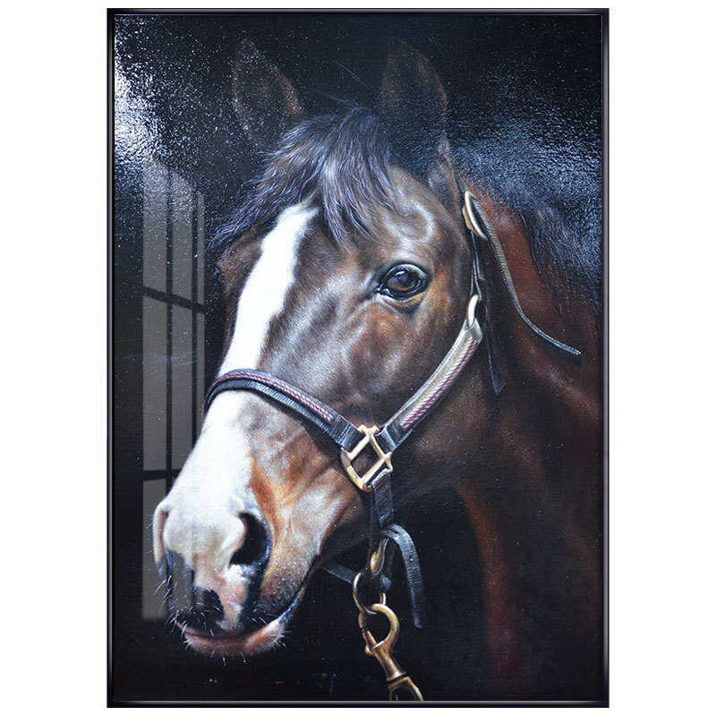 现代玄关装饰画马头画轻奢软装壁画北欧餐厅卧室样板房风入户挂画图片