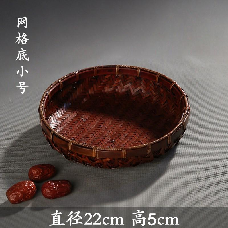 家用制品水果篮创意收纳盘果手工篮旧做点心竹编篮编竹藤复古茶点