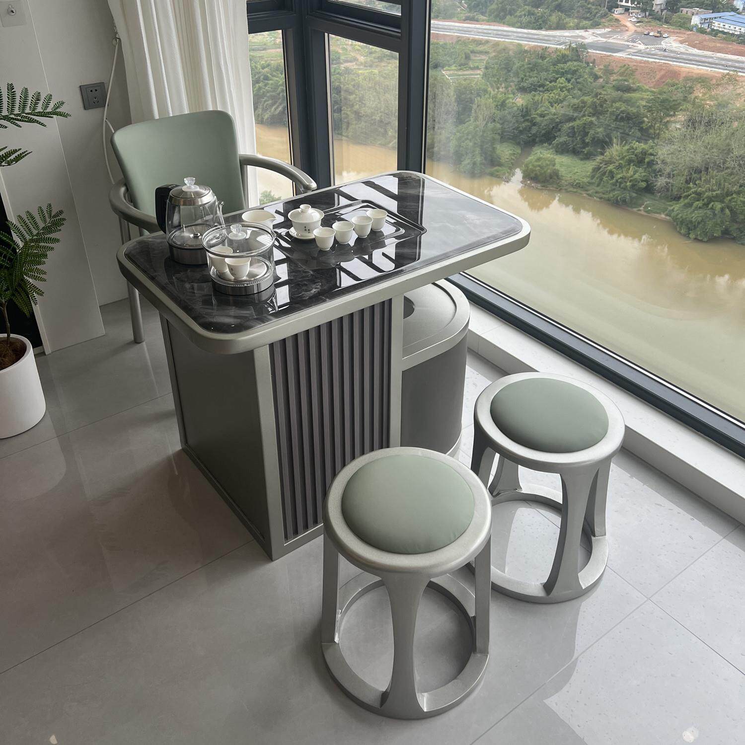 意式极简阳台茶桌椅组合现代简约轻奢超晶石茶台桌实木阳台小茶台