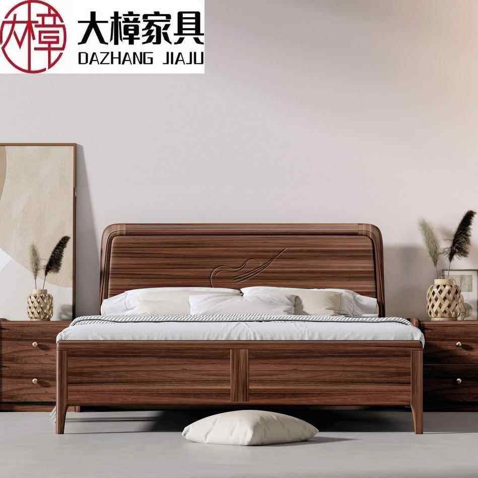 新中式黑胡桃木实木床现代简约轻奢1米8主卧室家具高箱储物双人床